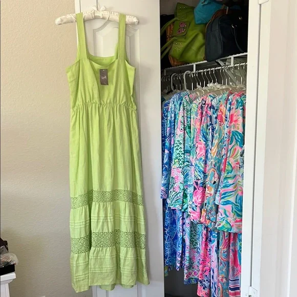 NWT J. Jill Lime Green Sleeveless Maxi Dress - Picture 8 of 11